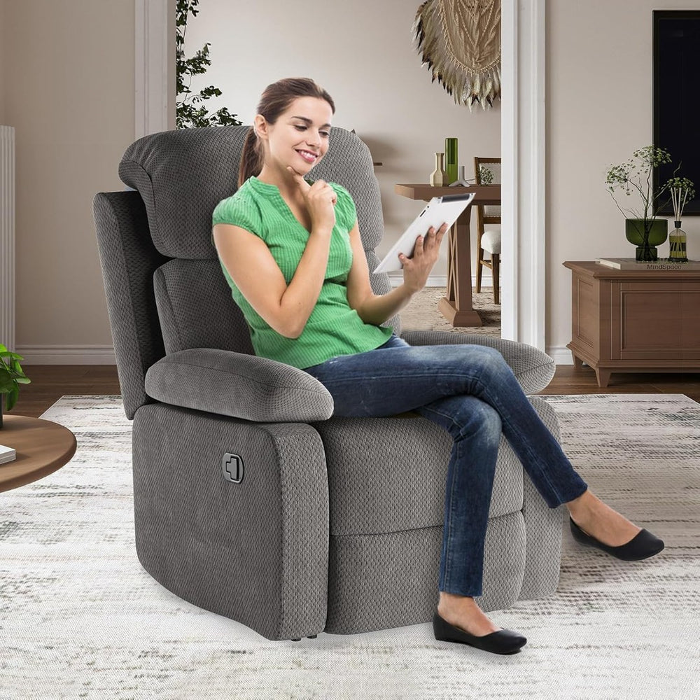 HomeRoots 34" Cozy Gray Polyester Blend Manual Recliner with Storage, Perfect for Living Rooms & Relaxation 718699