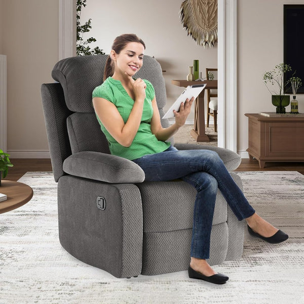 HomeRoots 34" Cozy Gray Polyester Blend Manual Recliner with Storage, Perfect for Living Rooms & Relaxation 718699