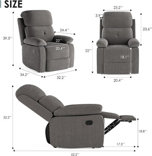 HomeRoots 34" Cozy Gray Polyester Blend Manual Recliner with Storage, Perfect for Living Rooms & Relaxation 718699