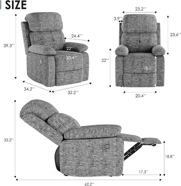HomeRoots 34" Beige Polyester Blend Manual Recliner - Cozy 3-Position Chair for Living Room & Office Relaxation 718700