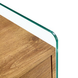 English Elm Double-Drawer Bedside Table. The Board Surface Is Mdf Sticker, and Both Sides Are Transparent Tempered Glass. The Design Is Simple and Elegant, With Excellent Storage Functions.