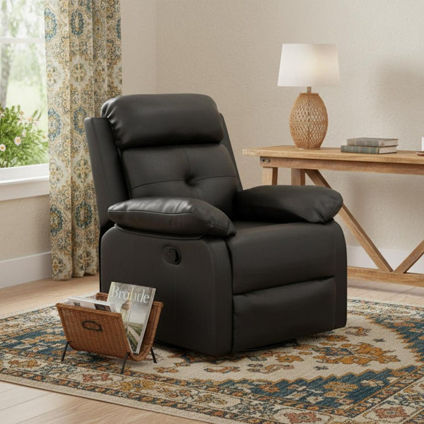 HomeRoots 39" Blue Polyester Blend Manual Recliner - Comfortable 3-Position Reclining Chair for Any Space 718702