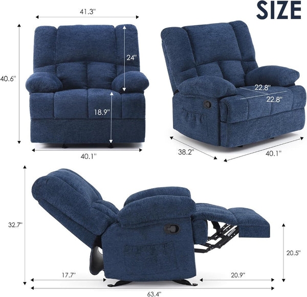 HomeRoots 39" Brown Polyester Blend Manual Recliner - Effortless Comfort with 3 Recline Positions & Storage Pocket 718704