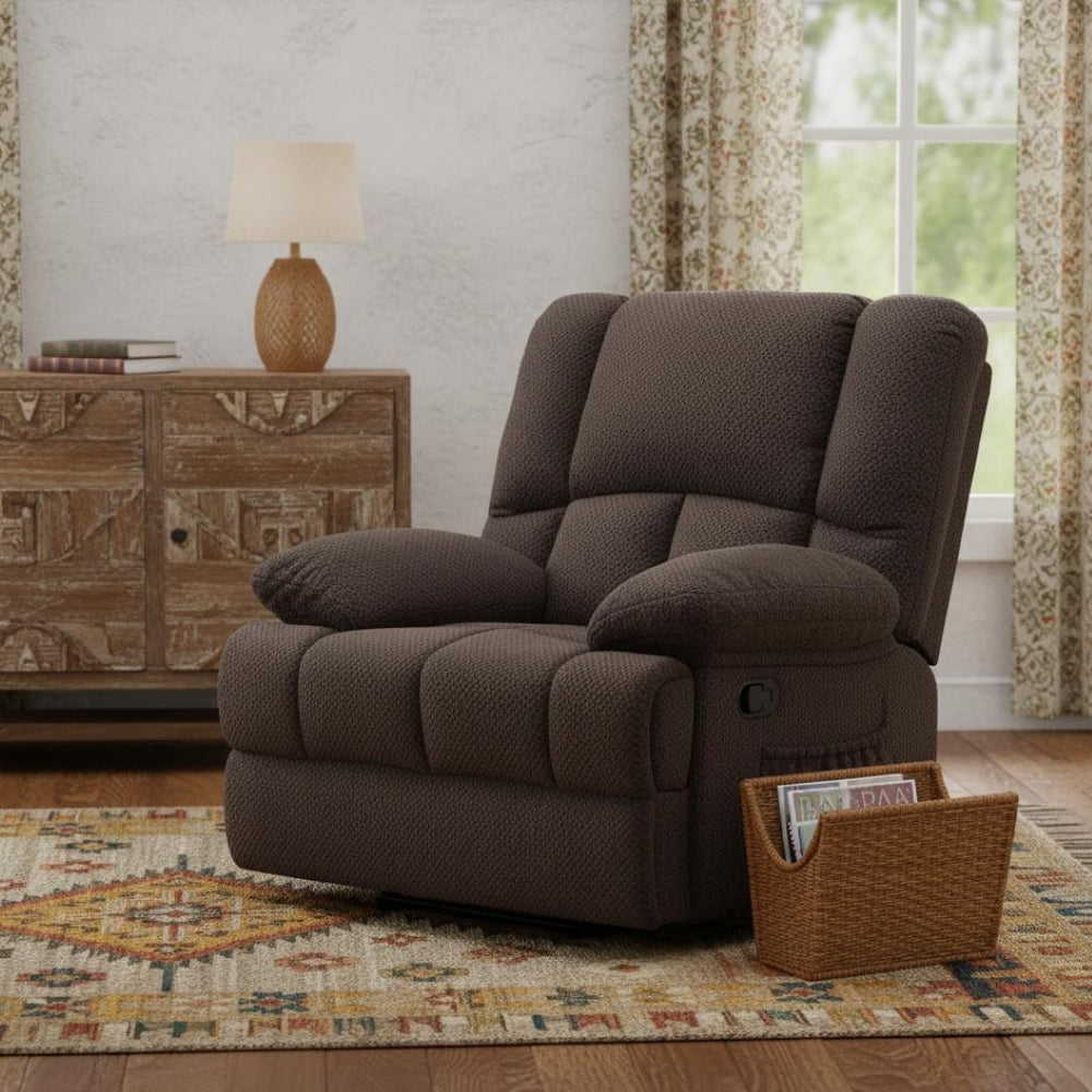 HomeRoots 39" Blue Manual Recliner Sofa Chair - Stylish, Compact, and Comfortable with Storage & 3 Recline Positions 718705
