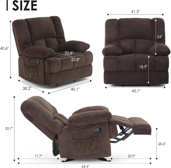 HomeRoots 39" Blue Manual Recliner Sofa Chair - Stylish, Compact, and Comfortable with Storage & 3 Recline Positions 718705