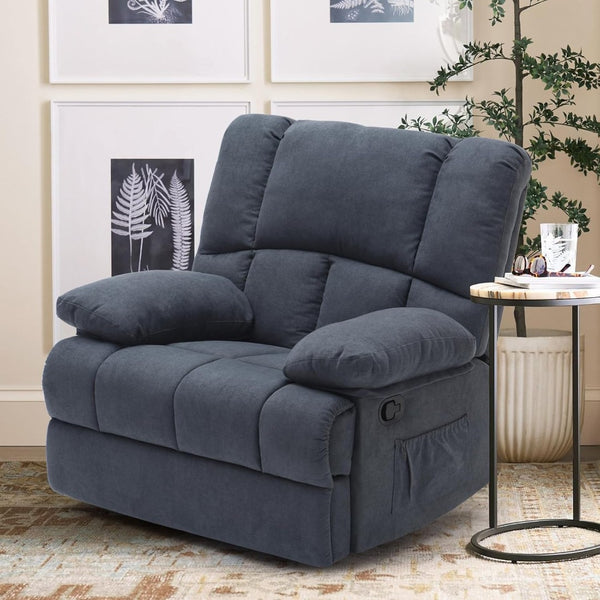 HomeRoots 39" Gray Manual Recliner - Plush Polyester Blend Chair with Easy-Use Handle & Storage Pocket 718706