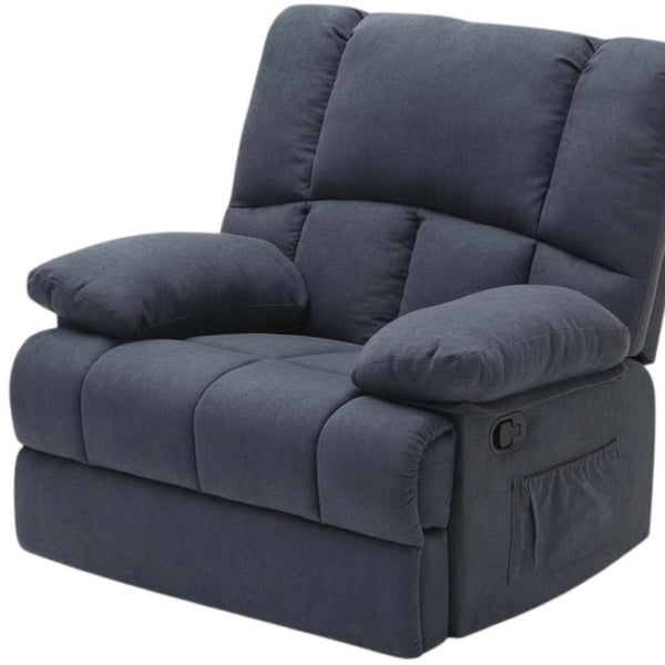 HomeRoots 39" Gray Manual Recliner - Plush Polyester Blend Chair with Easy-Use Handle & Storage Pocket 718706