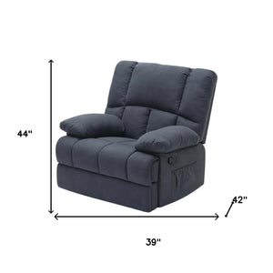 HomeRoots 39" Gray Manual Recliner - Plush Polyester Blend Chair with Easy-Use Handle & Storage Pocket 718706