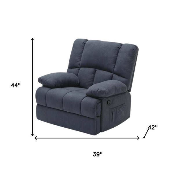 HomeRoots 39" Gray Manual Recliner - Plush Polyester Blend Chair with Easy-Use Handle & Storage Pocket 718706