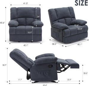 HomeRoots 39" Gray Manual Recliner - Plush Polyester Blend Chair with Easy-Use Handle & Storage Pocket 718706