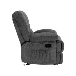 HomeRoots 39" Gray Polyester Blend Manual Recliner - Cozy Compact Comfort with Storage & Multiple Reclining Positions 718707