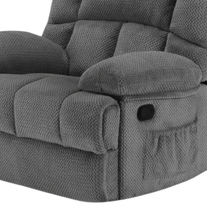 HomeRoots 39" Gray Polyester Blend Manual Recliner - Cozy Compact Comfort with Storage & Multiple Reclining Positions 718707