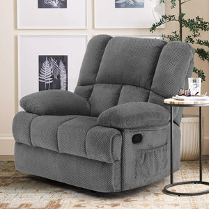 HomeRoots 39" Gray Polyester Blend Manual Recliner - Cozy Compact Comfort with Storage & Multiple Reclining Positions 718707