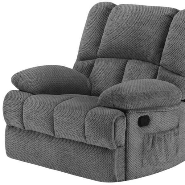 HomeRoots 39" Gray Polyester Blend Manual Recliner - Cozy Compact Comfort with Storage & Multiple Reclining Positions 718707