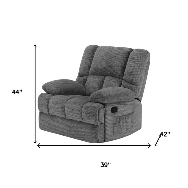 HomeRoots 39" Gray Polyester Blend Manual Recliner - Cozy Compact Comfort with Storage & Multiple Reclining Positions 718707