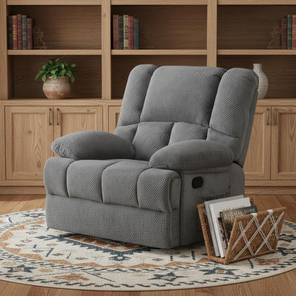 HomeRoots 39" Gray Polyester Blend Manual Recliner - Cozy Compact Comfort with Storage & Multiple Reclining Positions 718707