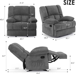 HomeRoots 39" Gray Polyester Blend Manual Recliner - Cozy Compact Comfort with Storage & Multiple Reclining Positions 718707