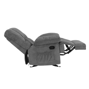 HomeRoots 39" Gray Polyester Blend Manual Recliner - Cozy Compact Comfort with Storage & Multiple Reclining Positions 718707