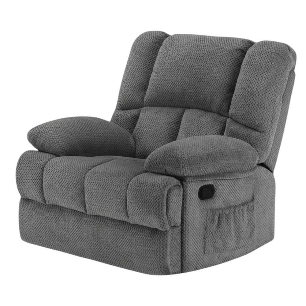 HomeRoots 39" Gray Polyester Blend Manual Recliner - Cozy Compact Comfort with Storage & Multiple Reclining Positions 718707