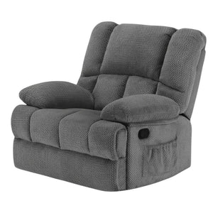 HomeRoots 39" Gray Polyester Blend Manual Recliner - Cozy Compact Comfort with Storage & Multiple Reclining Positions 718707
