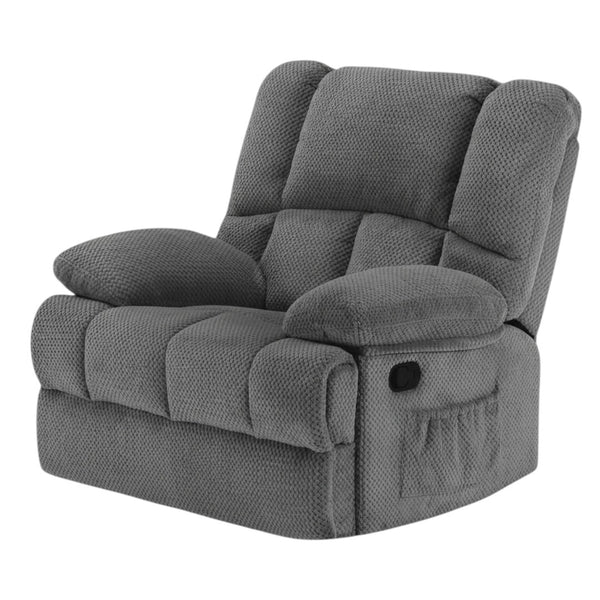 HomeRoots 39" Gray Polyester Blend Manual Recliner - Cozy Compact Comfort with Storage & Multiple Reclining Positions 718707