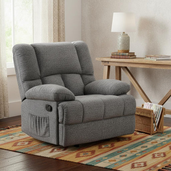 HomeRoots 39" Gray Polyester Blend Manual Recliner - Effortless Comfort, Stylish Design for Any Space 718708