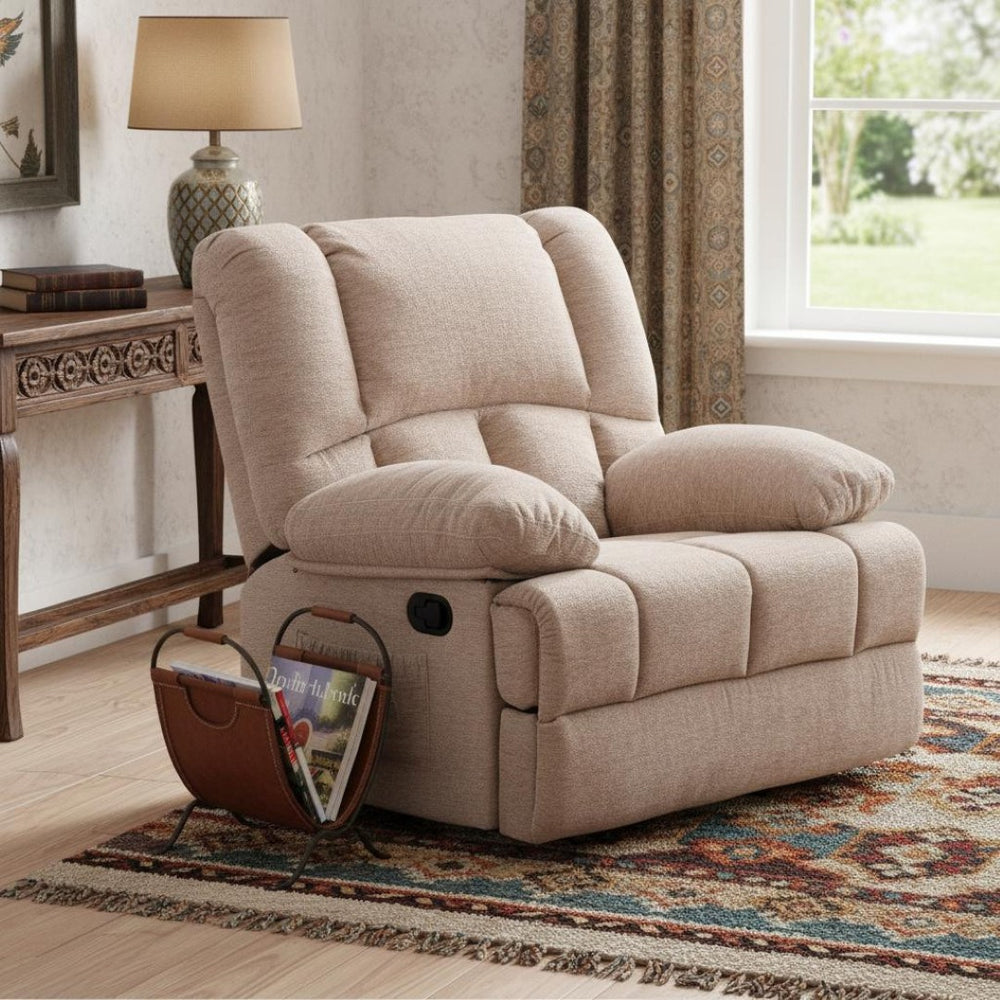 HomeRoots 40" Beige Faux Leather Manual Recliner - Stylish Comfort for Living Room, Easy Care & Supportive Seating 718710