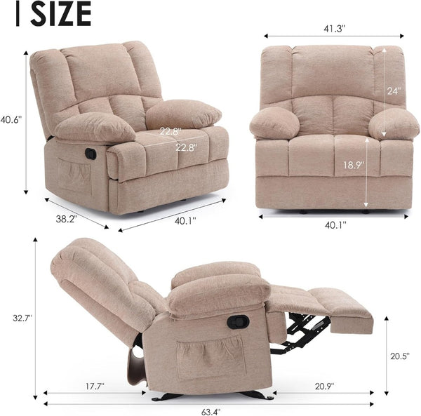 HomeRoots 40" Beige Faux Leather Manual Recliner - Stylish Comfort for Living Room, Easy Care & Supportive Seating 718710