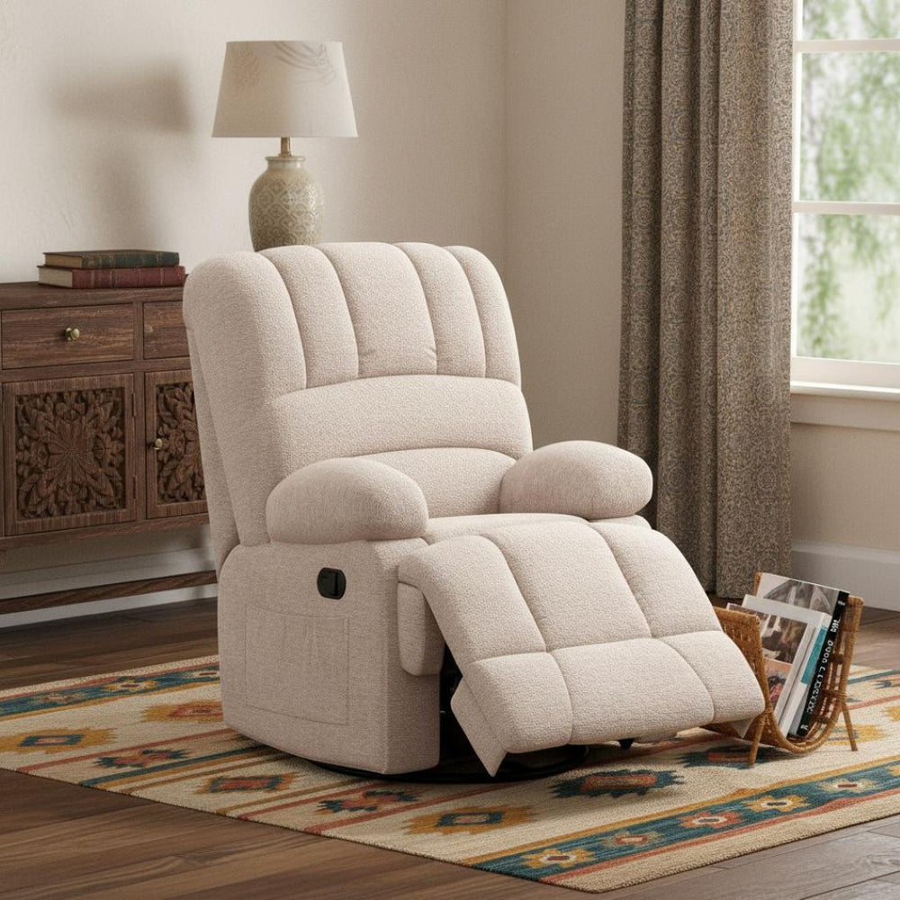 HomeRoots 40" Blue Faux Leather Manual Recliner - Stylish Comfort with 3 Reclining Positions & Storage Pocket 718711