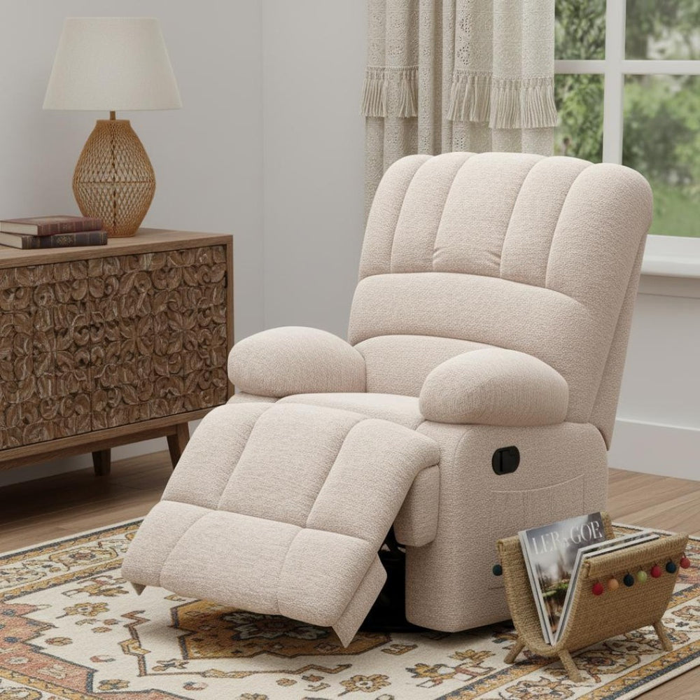 HomeRoots 40" Brown Faux Leather Manual Recliner - Stylish Comfort with Easy-Adjust Recline & Storage Pocket 718713