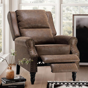 HomeRoots 36" Brown Faux Leather Manual Recliner - Stylish Comfort with Storage Pocket for Your Relaxation Needs 718721