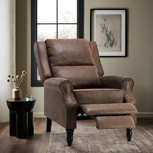 HomeRoots 36" Brown Faux Leather Manual Recliner - Stylish Comfort with Storage Pocket for Your Relaxation Needs 718721