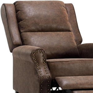 HomeRoots 36" Brown Faux Leather Manual Recliner - Stylish Comfort with Storage Pocket for Your Relaxation Needs 718721