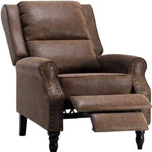 HomeRoots 36" Brown Faux Leather Manual Recliner - Stylish Comfort with Storage Pocket for Your Relaxation Needs 718721
