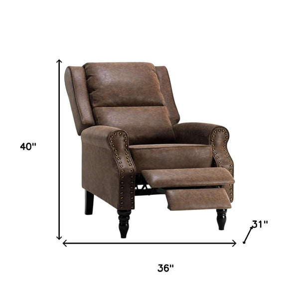 HomeRoots 36" Brown Faux Leather Manual Recliner - Stylish Comfort with Storage Pocket for Your Relaxation Needs 718721