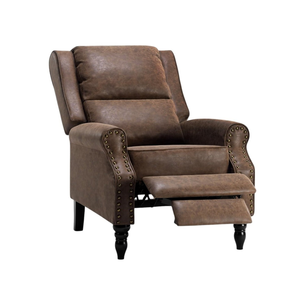 HomeRoots 36" Brown Faux Leather Manual Recliner - Stylish Comfort, Compact Design & Easy-Care Upholstery! 718722