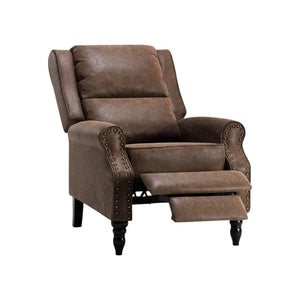 HomeRoots 36" Brown Faux Leather Manual Recliner - Stylish Comfort, Compact Design & Easy-Care Upholstery! 718722
