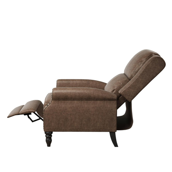 HomeRoots 36" Brown Faux Leather Manual Recliner - Stylish Comfort, Compact Design & Easy-Care Upholstery! 718722