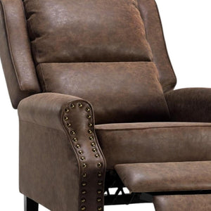 HomeRoots 36" Brown Faux Leather Manual Recliner - Stylish Comfort, Compact Design & Easy-Care Upholstery! 718722