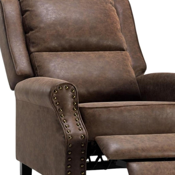 HomeRoots 36" Brown Faux Leather Manual Recliner - Stylish Comfort, Compact Design & Easy-Care Upholstery! 718722