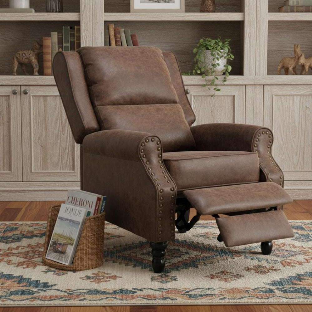 HomeRoots 37" Black Faux Leather Manual Recliner - Stylish Comfort, Easy Care, Perfect for Living Rooms & Offices 718723