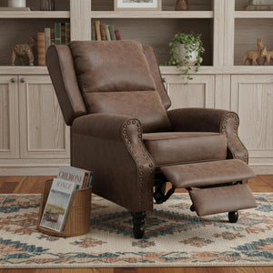 HomeRoots 37" Black Faux Leather Manual Recliner - Stylish Comfort, Easy Care, Perfect for Living Rooms & Offices 718723