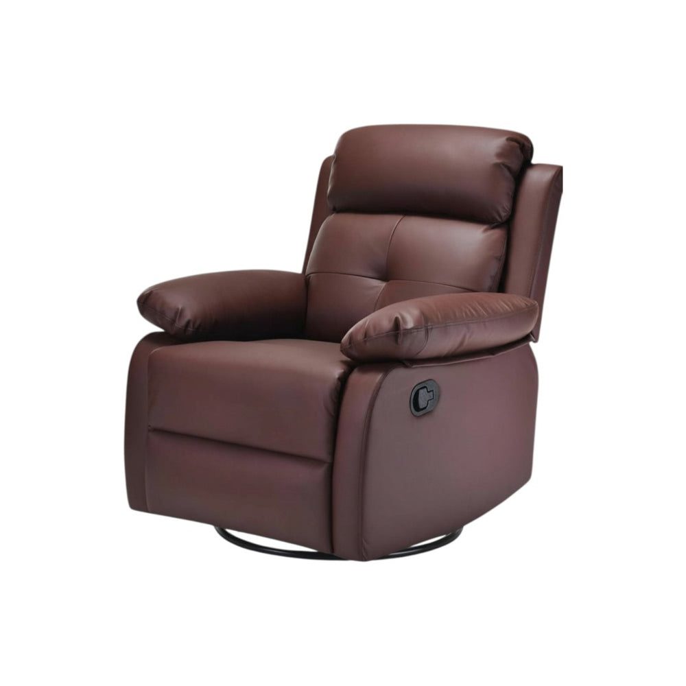 HomeRoots 37" Brown Faux Leather Manual Recliner - Compact Comfort Chair with Easy Recline & Storage Pocket 718726