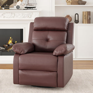 HomeRoots 37" Brown Faux Leather Manual Recliner - Compact Comfort Chair with Easy Recline & Storage Pocket 718726