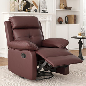 HomeRoots 37" Brown Faux Leather Manual Recliner - Compact Comfort Chair with Easy Recline & Storage Pocket 718726