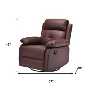 HomeRoots 37" Brown Faux Leather Manual Recliner - Compact Comfort Chair with Easy Recline & Storage Pocket 718726