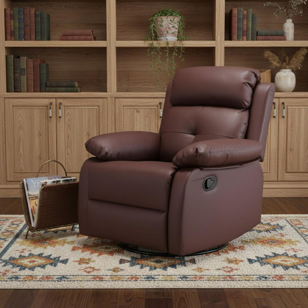 HomeRoots 37" Brown Faux Leather Manual Recliner - Compact Comfort Chair with Easy Recline & Storage Pocket 718726