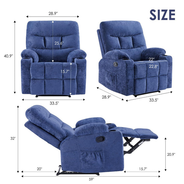 HomeRoots 38" Brown Faux Leather Manual Recliner - Stylish Comfort with 3 Positions & Convenient Side Storage 718730
