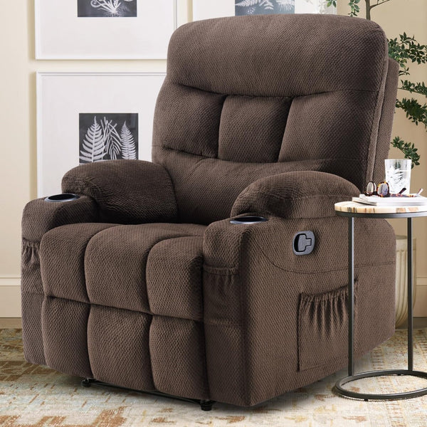 HomeRoots 38" Gray Faux Leather Manual Recliner - Stylish Comfort with 3-Position Recline & Pocket Storage 718731