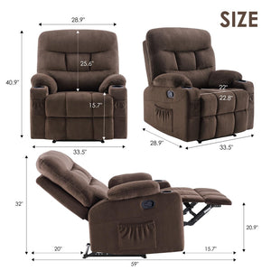 HomeRoots 38" Gray Faux Leather Manual Recliner - Stylish Comfort with 3-Position Recline & Pocket Storage 718731